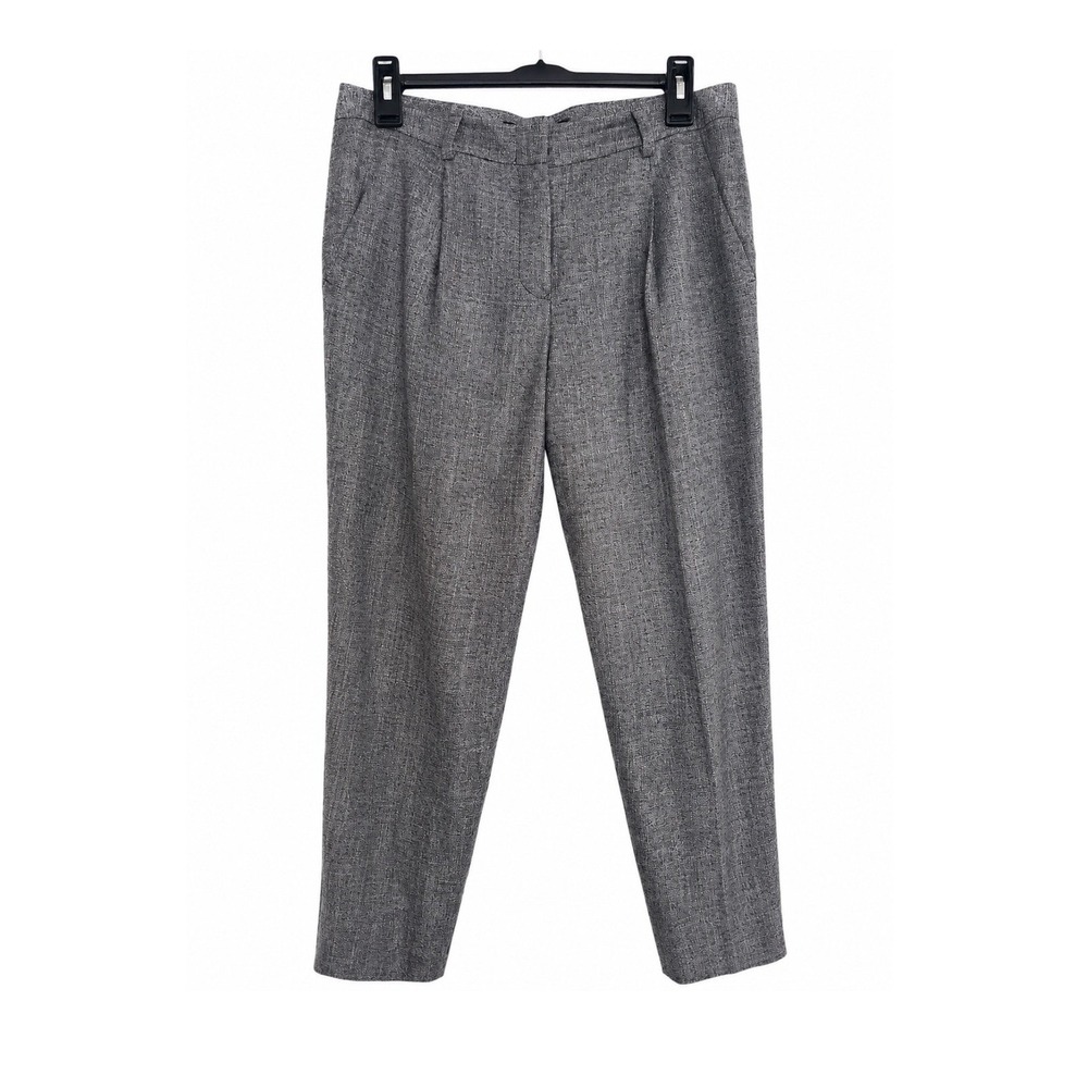 Jenni Kayne Gray Tweed Pleated Tapered Trousers High Waist Dress Pants 31 Luxury